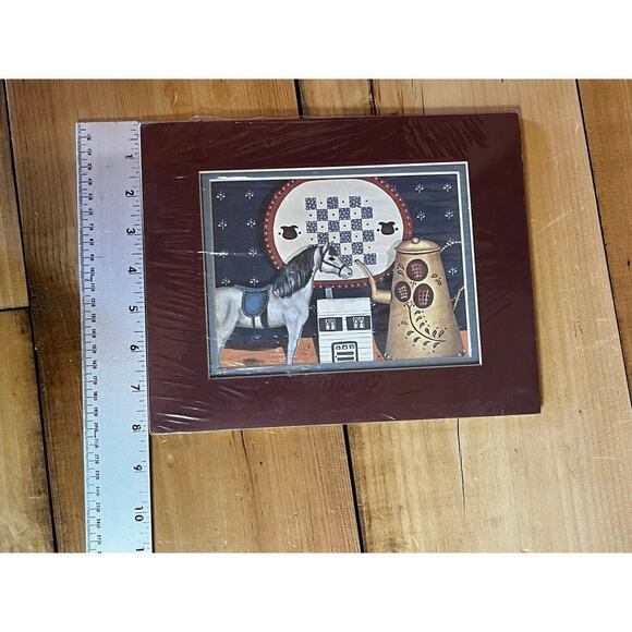 New vintage print horse teapot quilt primitive Country decor. Matted - Picture 4 of 5